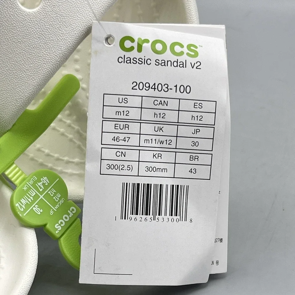 Crocs Men's 12 White‎ Slides Lightweight Classic Sandals V2 Sports Open Toe